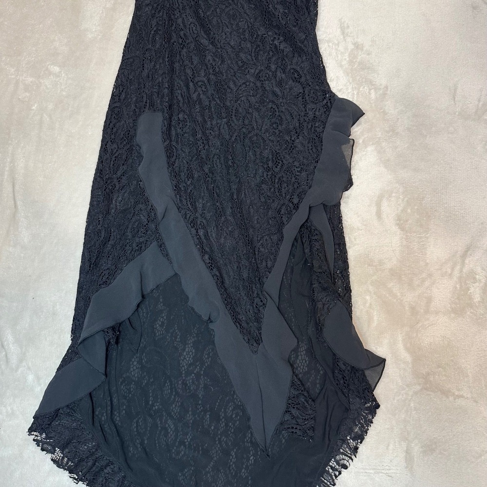 Silence + Noise Black Lace Strapless Handkerchief Maxi Dress Ruffle Hem Womens - Picture 5 of 7